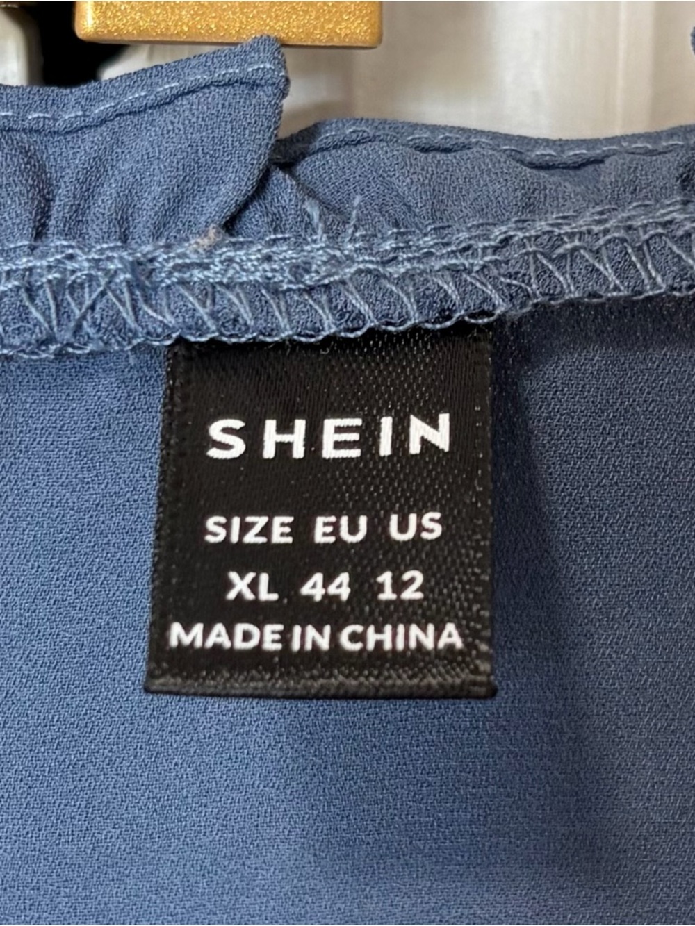 Shein Dusty Blue Ruffle-Trim Smocked Cuff Blouse - Picture 3 of 3